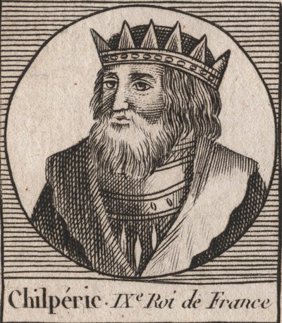Porträt von Chilperich I. (539 - 584), König von Neustrien - Chilperich I., merowingischer König von Frankreich - Gravur aus „Unterricht über die Geschichte Frankreichs“ von Charles Constant Le Tellier 1821 von Unknown artist