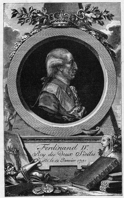 Porträt von Ferdinand I. der Beiden Sizilien (oder Ferdinand IV. von Neapel) (1751-1825) - Gravur aus dem 19. Jahrhundert von Unknown artist