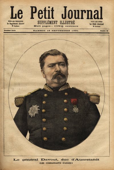 Porträt von General Leopold Davout, Herzog von Auerstaedt (1829-1904), Stabschef der französischen Armee, der an der Katastrophe des Deutsch-Französischen Krieges (1870) von Napoleon III. (1808-1873) teilnahm. Gravur in „Le petit journal“ 17/09/1891. Selva von Unknown artist
