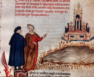 Porträt des italienischen Dichters Dante Alighieri mit Virgil, der auf den Thron von Heinrich VII. schaut (Gesang 20 des Paradieses, in der Göttlichen Komödie) von Unknown artist