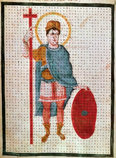 Porträt von Ludwig I. der Fromme (778-840), König von Frankreich. Miniatur in „De Laudibus Sancte Crucis“ (oder Codex Vindobonensis) von Rabanus Maurus Magnentius (ca. 780-856), um 830 Wien, Österreich von Unknown artist