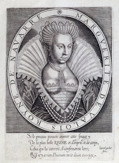 Porträt von Margarete von Valois (1553 - 1615), bekannt als Königin Margot. Kupferstich aus dem 16. Jahrhundert. Pau, Musee Du Chateau von Unknown artist