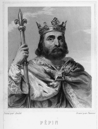 Porträt von Pippin dem Kurzen (ca. 714 - 768), König der Franken, erster der Karolinger - in „Histoire des Français“ von Lavallée, Gravur, sd von Unknown artist