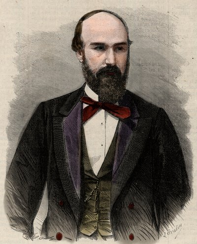 Porträt von Santos Gutierrez (1820-1872), Politiker und ehemaliger Präsident der Vereinigten Staaten von Kolumbien. Gravur in „L