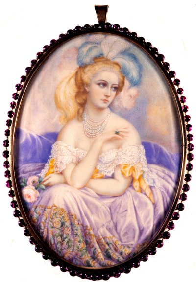 Porträt der Gräfin von Castiglione (1837-1899) (Virginia Elisabetta Luisa Carlotta Antonietta Teresa Maria Oldoini). Miniatur auf Elfenbein. von Unknown artist