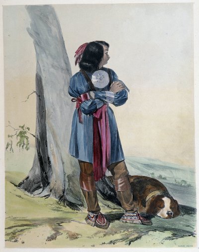 Porträt eines Huronen, Indianer von Kanada, mit seinem Hund - in „Shyth