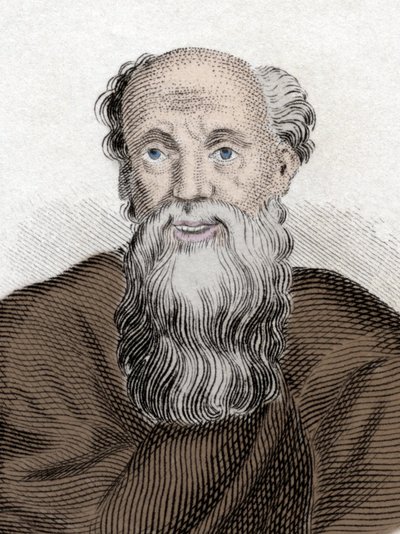 Porträt des griechischen Philosophen Demokrit (460-370 v. Chr.), Demokrit von Abdera. Gravur des 19. Jahrhunderts von Unknown artist