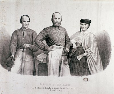 Porträt des Patrioten und Helden des Risorgimento Giuseppe Garibaldi mit seiner Tochter Teresita und seiner Frau Stefano Canzio von Unknown artist