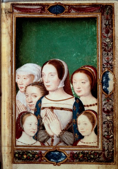 Porträts der Töchter von Franz I. und seiner beiden Ehefrauen. Miniatur im „Buch der Stunden“ von Unknown artist