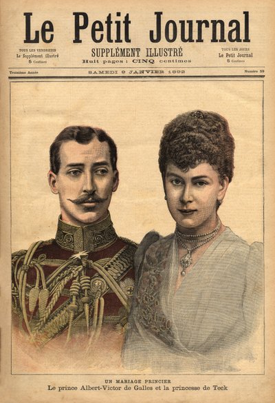 Porträts anlässlich der Bekanntgabe ihrer Heirat von Prinz Albert Victor, Herzog von Clarence und Avondale mit Mary von Teck, Le Petit Journal, 9/01/1892 von Unknown artist