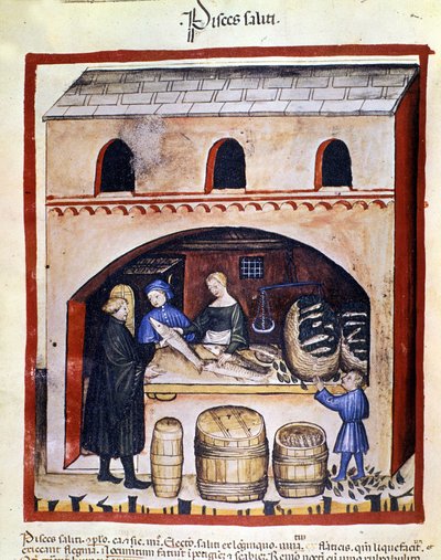 Zubereitung von schmutzigem Fisch. Beleuchtung aus dem "Tacuinum sanitatis" von Unknown artist