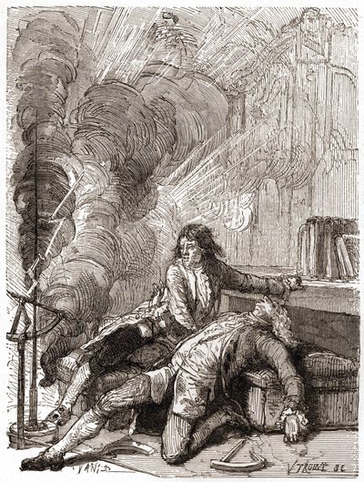 Professor Georges Guillaume Richmann (1711-1753) starb in seiner Werkstatt bei einem Experiment mit einem Elektrometer von Unknown artist