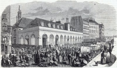 Quai des Augustins: Marche de la Vallee - Gravur in „Tableau-de-Paris“ von Edmond Texier von Unknown artist