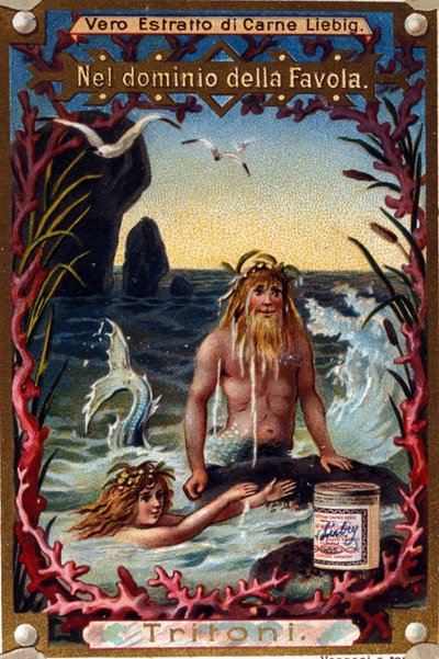 Darstellung von Tritonen, legendären Kreaturen halb Mensch halb Fisch. Chromolithographie des 19. Jahrhunderts von Unknown artist