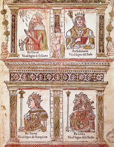 Darstellung der Seite der Könige: König David, König Salomo, König Turno und König Lubba (Seite der Könige) aus dem „Libro delle released“ von Lorenzo Spirito Gualtieri von Unknown artist