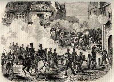 Revolutionen 1848-1849, Deutschland, Frankfurt - Truppen stürmen eine Barrikade in Frankfurt, Deutschland, am 18. September von Unknown artist
