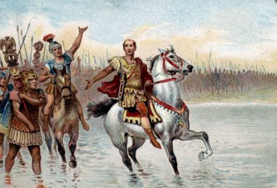 Römisches politisches System: Der Konsul. Julius Caesar überquerte den Fluss Rubikon mit seinen Legionen am 10. Januar 49 v. Chr. auf den Spuren von Pompeius dem Großen von Unknown artist