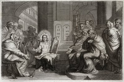 Royaumont-Bibel, Neues Testament: Jesus im Tempel unter den Gelehrten. von Unknown artist