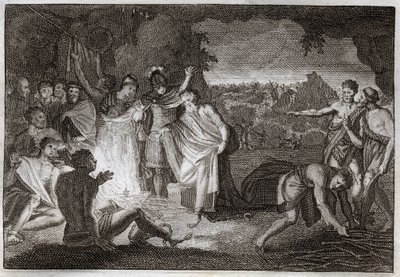 Royaumont-Bibel, Neues Testament: Schiffbruch des Heiligen Paulus. Er wird von einer Viper gebissen, ohne Schaden zu nehmen. Illustration von 1811. von Unknown artist
