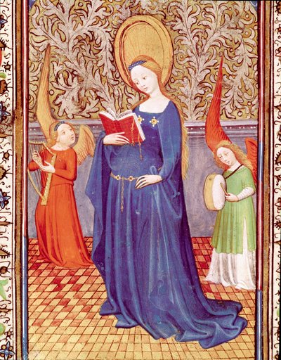 Heilige Cäcilia umgeben von zwei Engelmusikern Miniatur aus „Die Stunden von Eduard I. (Duarte) von Portugal“ von Unknown artist