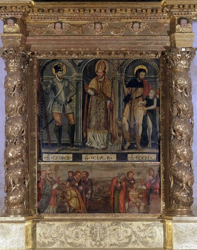 Altar von Saint Clair oder Saint Roch: St. Roch und der Knopf der Pest und St. Georg in der Mode von Heinrich III - Kirche Unserer Lieben Frau von der Himmelfahrt von Rognes von Unknown artist