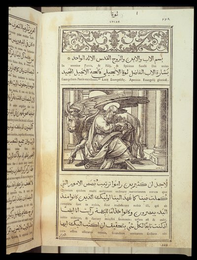 Der Evangelist Lukas in „Die Bibel“ geschrieben in Latein und Arabisch von Unknown artist
