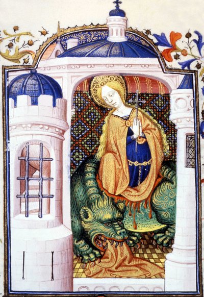 Heilige Martha und das Monster Tarasque. Manuskript aus dem 15. Jahrhundert. von Unknown artist