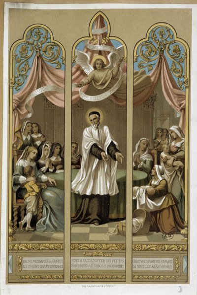 Der heilige Vinzenz von Paul gründet das Werk der Findelkinder - nach einem Glasfenster 18. Jahrhundert (?) von Unknown artist