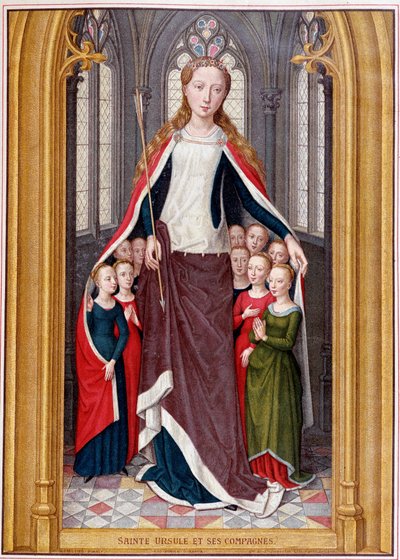 Die Heilige Ursula beherbergt ihre Gefährtinnen unter ihrem Mantel, nach der Jagd der Heiligen Ursula, Brügge, Memling von Unknown artist