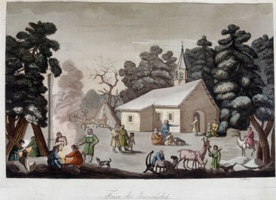 Samoiden-Messe in Sibirien. In „Das alte und moderne Kostüm“ von Unknown artist