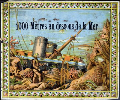 Taucher und gestrandetes Boot - in 1000 Meter unter dem Meer von Jules Verne von Unknown artist