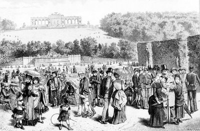 Schönbrunn Park, ein Komplex aus Palästen und Gärten in der Nähe von Wien, war seit dem 18. Jahrhundert die Sommerresidenz der Habsburger Familie. Lithographie aus dem 19. Jahrhundert. von Unknown artist