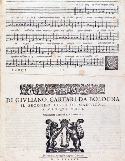 Notenblatt des Madrigals (2. Buch) von Giuliano Cartari aus Bologna von Unknown artist