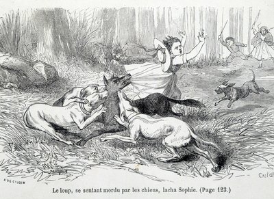 Sophie und der Wolf - in „Die Leiden der Sophie“ von der Gräfin von Ségur, Hachette von Unknown artist