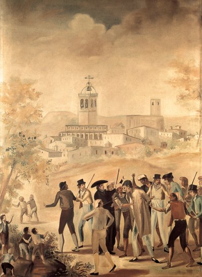 Spanischer Unabhängigkeitskrieg (1808-1814): Verhaftung eines französischen Bürgers in der Nähe von Manresa, anonymes Gemälde von Unknown artist
