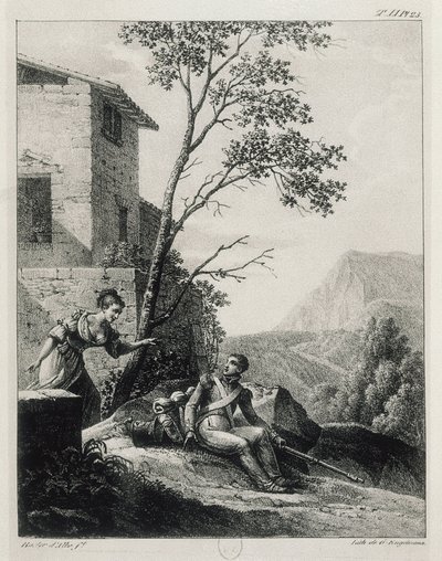 Spanische Frau warnt einen Soldaten vor der Ankunft des Guerilleros El Empecinado von Unknown artist