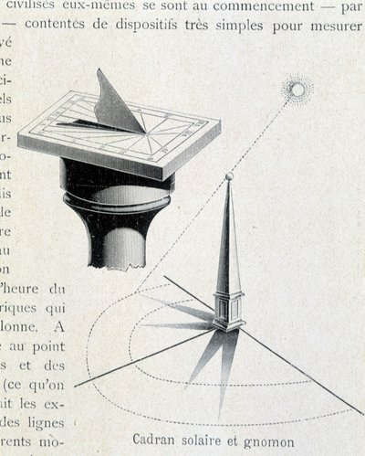 Sonnenuhr und Gnomon (17. Jahrhundert) - Gravur in „Das Universum und die Menschheit“ von Kraemer von Unknown artist