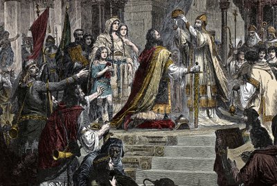 Die Krönung Karls des Großen - Krönung Karls des Großen (742-814) im Jahr 800 durch Papst Leo III. von Unknown artist