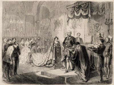 Die Krönung von König Wilhelm I. in Königsberg im Jahr 1861 - Die Krönung des Königs und der Königin von Preußen in der Schlosskirche Königsberg - Wilhelm I. von Preußen - 1861 von Unknown artist