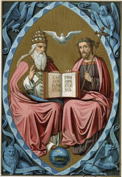 Die Heilige Dreifaltigkeit - Chromolithographie 19. Jahrhundert, nach einem Dokument aus dem 15. Jahrhundert von Unknown artist