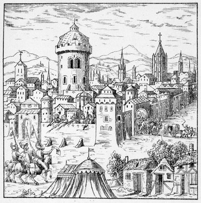 Die Hugenotten in Amboise, wo König Franz II. war (Verschwörung von Amboise) - in „Collection of 39 figures representing the calamities of France from 1562 to 1586“; Louis Perrin Druckerei von Unknown artist