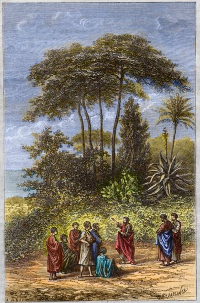 Die Schule des Pythagoras - Pythagoras unter seinen Schülern in Crotona (1879) von Unknown artist