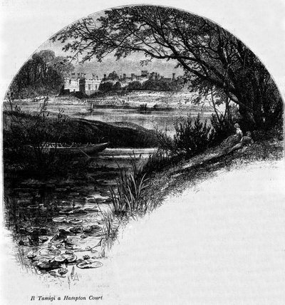 Die Themse bei Hampton Court: Hampton Court Palace, ehemalige Residenz von König Heinrich VIII. von England. Gravur aus dem 19. Jahrhundert von Unknown artist
