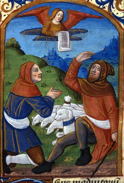 Der Engel kündigt den Hirten die Geburt Jesu an. Manuskript des 15. Jahrhunderts. Biblioteca Nazionale Braidense, Mailand von Unknown artist