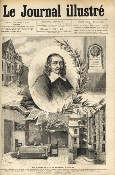 Das zweihundertjährige Jubiläum von Pierre Corneille - Le bicentenaire de Pierre Corneille - Gravur in „Le journal illustré“ von 1884 von Unknown artist