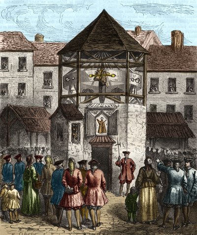 Das Buch „La dime royale“ von Sébastien Le Prestre, Marquis de Vauban, wurde nach seinem Verbot 1707 an den Pranger gestellt von Unknown artist