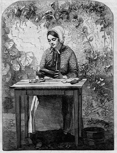 Das Abfüllen von Champagnerwein. Gravur von 1864. von Unknown artist