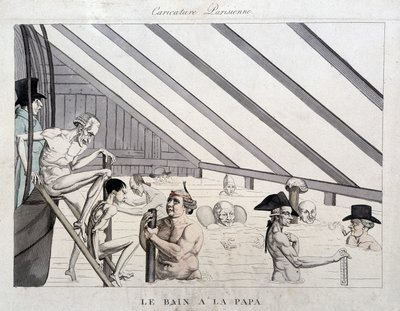 Das Papa-Bad: Karikatur über die Schwimmbäder in Paris von Unknown artist