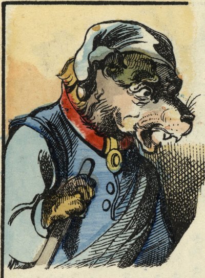 Der Hund Medor. Illustration des Märchens „Bon medor und das kleine Zicklein“. In „Märchen aus dem Heim für die Kleinen“. Anonyme Gravur des 19. Jahrhunderts von Unknown artist