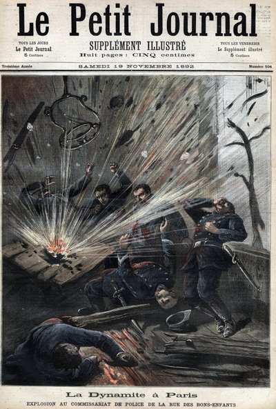 Die Dynamitexplosion in Paris, Explosion im Polizeirevier Rue des Bons Enfants verursacht durch den Anschlag des Anarchisten Emile Henry, 8. November von Unknown artist